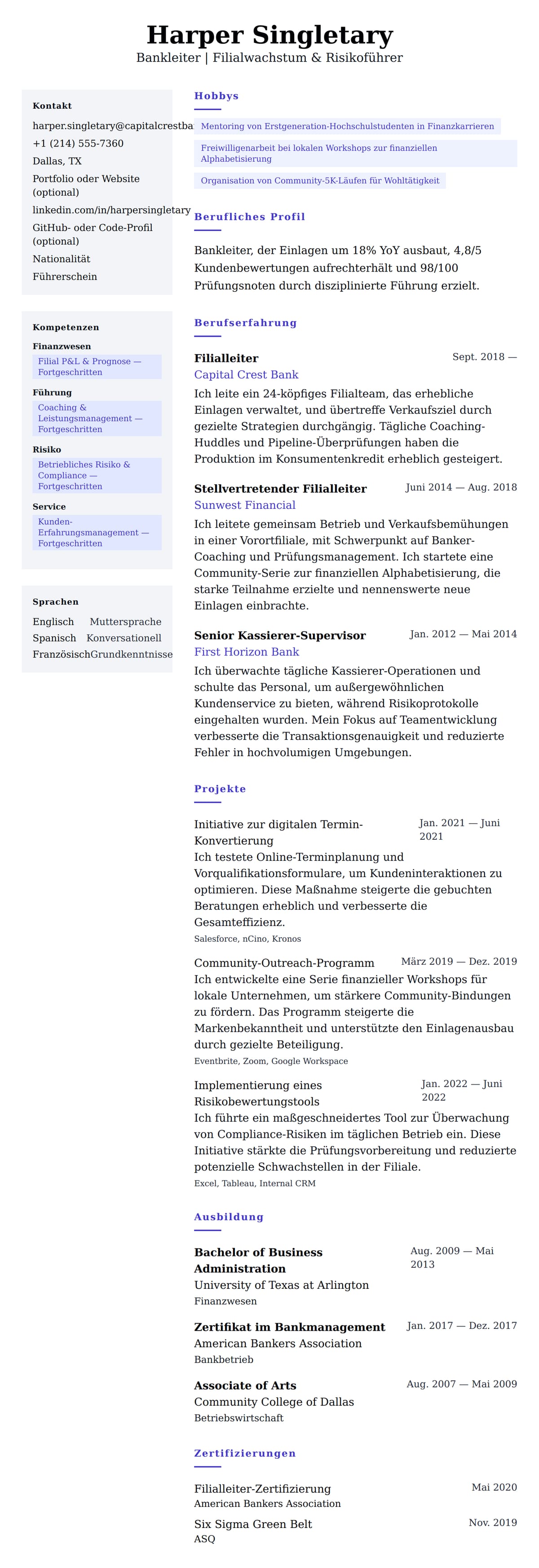 Lebenslaufvorschau für Bankleiter Lebenslaufbeispiel