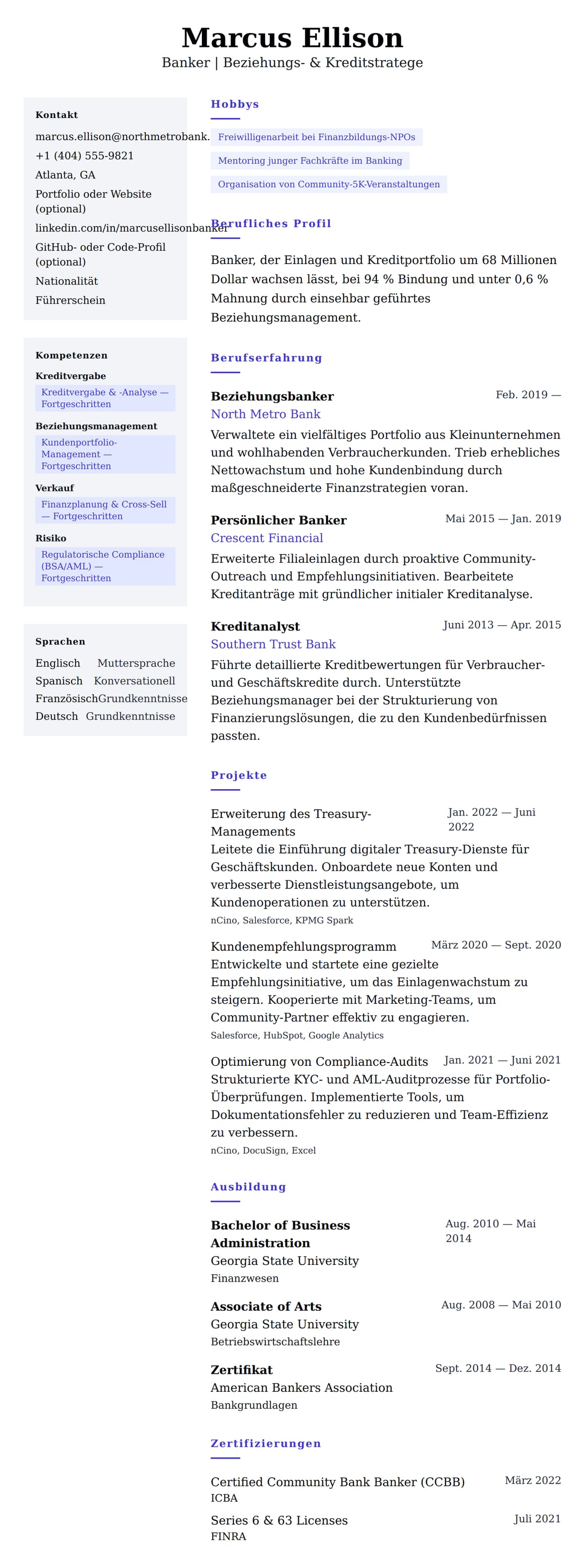 Lebenslaufvorschau für Banker-Lebenslaufbeispiel