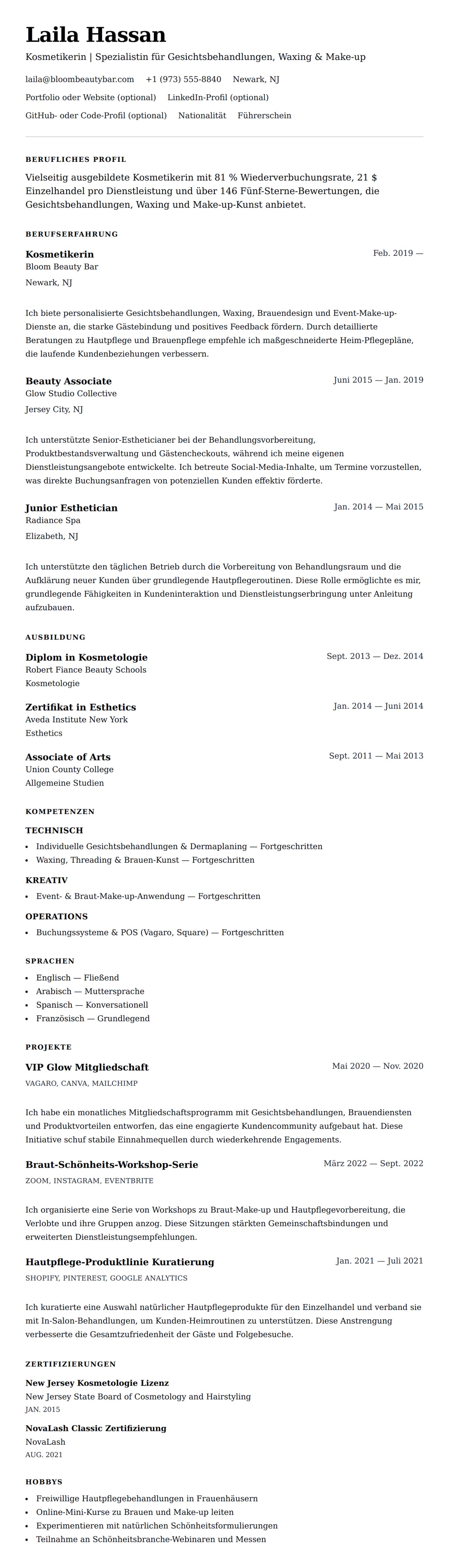 Lebenslaufvorschau für Kosmetikerin Lebenslauf Beispiel