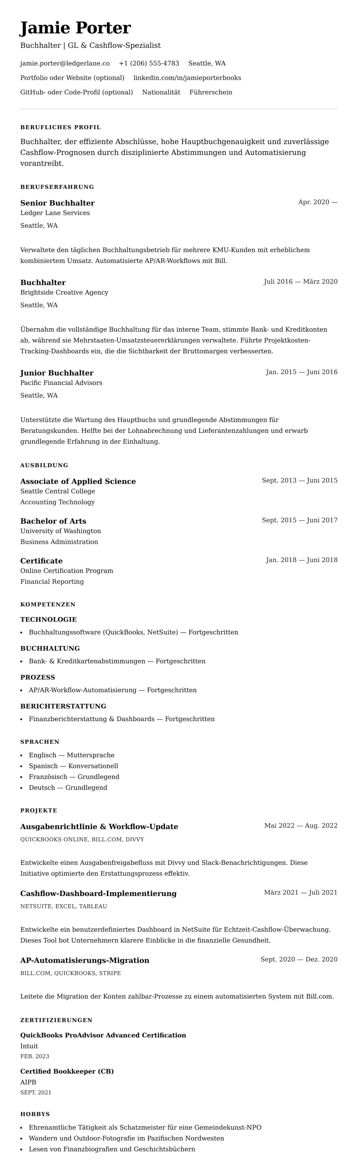 Lebenslaufvorschau für Buchhalter Lebenslauf-Beispiel