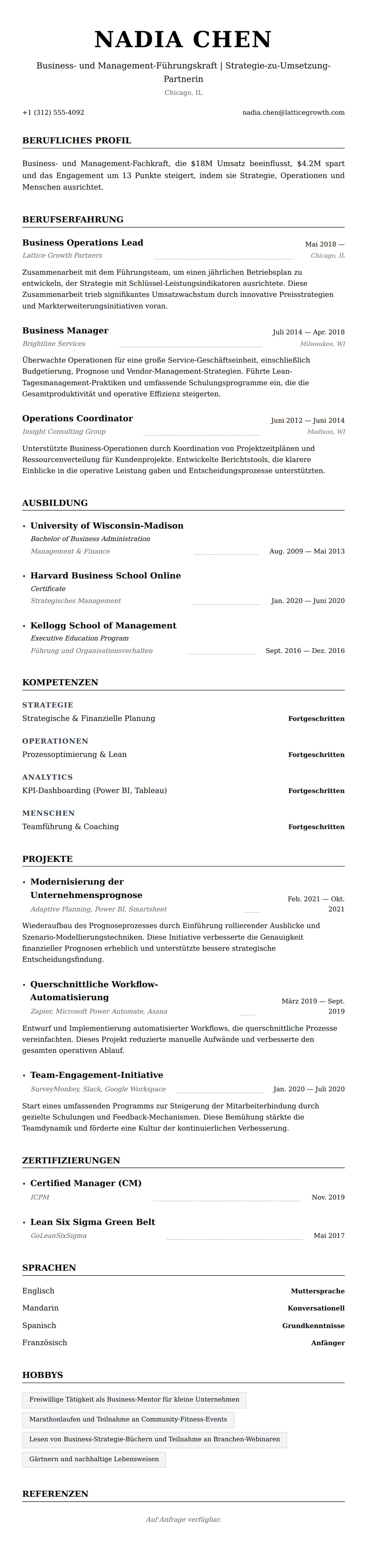 Lebenslaufvorschau für Business- und Management-Fachkraft Lebenslaufbeispiel