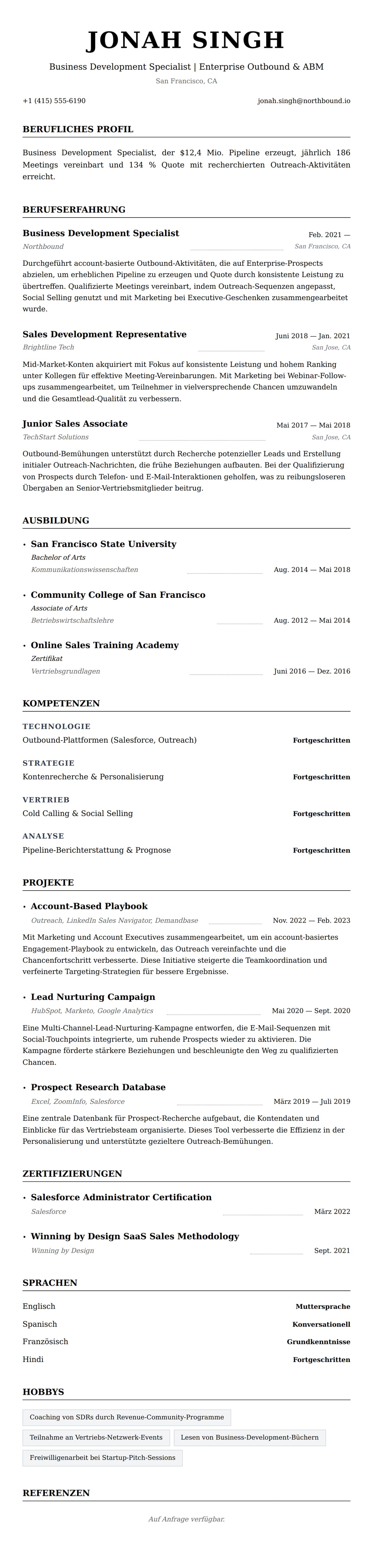 Lebenslaufvorschau für Beispiel-Lebenslauf für Business Development Specialist