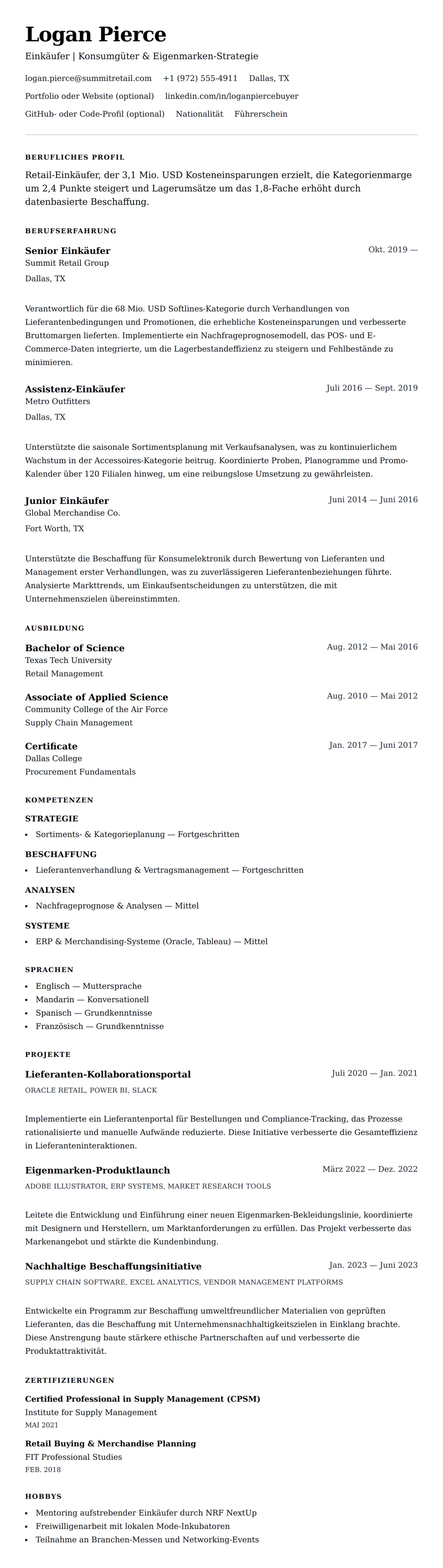 Lebenslaufvorschau für Einkäufer-Lebenslauf-Beispiel