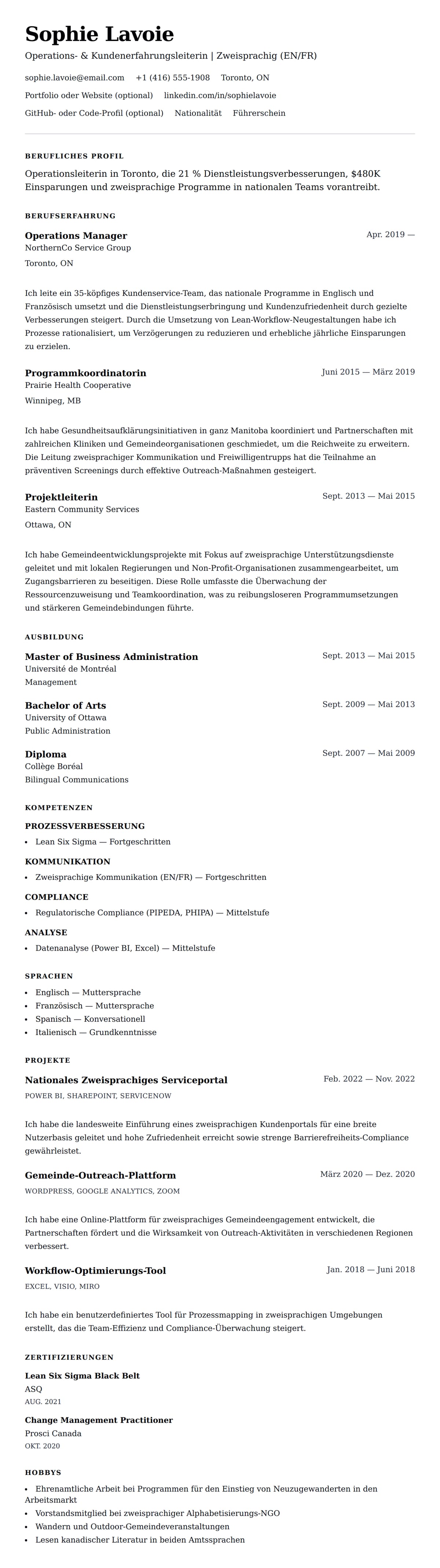 Lebenslaufvorschau für Kanadisches Lebenslauf-Format Lebenslauf-Beispiel