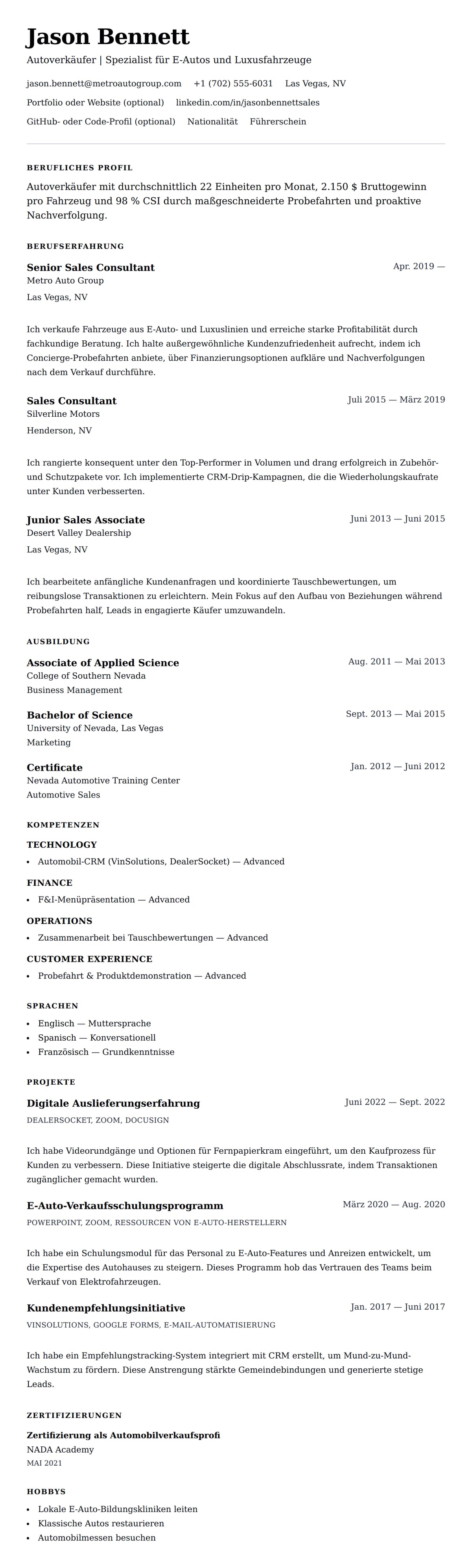 Lebenslaufvorschau für Lebenslaufbeispiel für Autoverkäufer