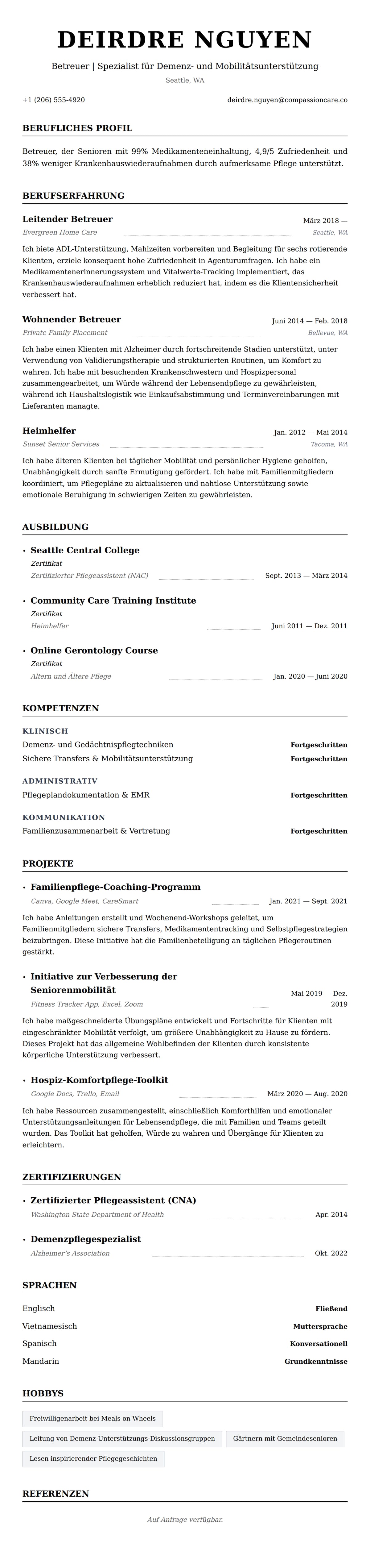 Lebenslaufvorschau für Betreuer-Lebenslauf-Beispiel