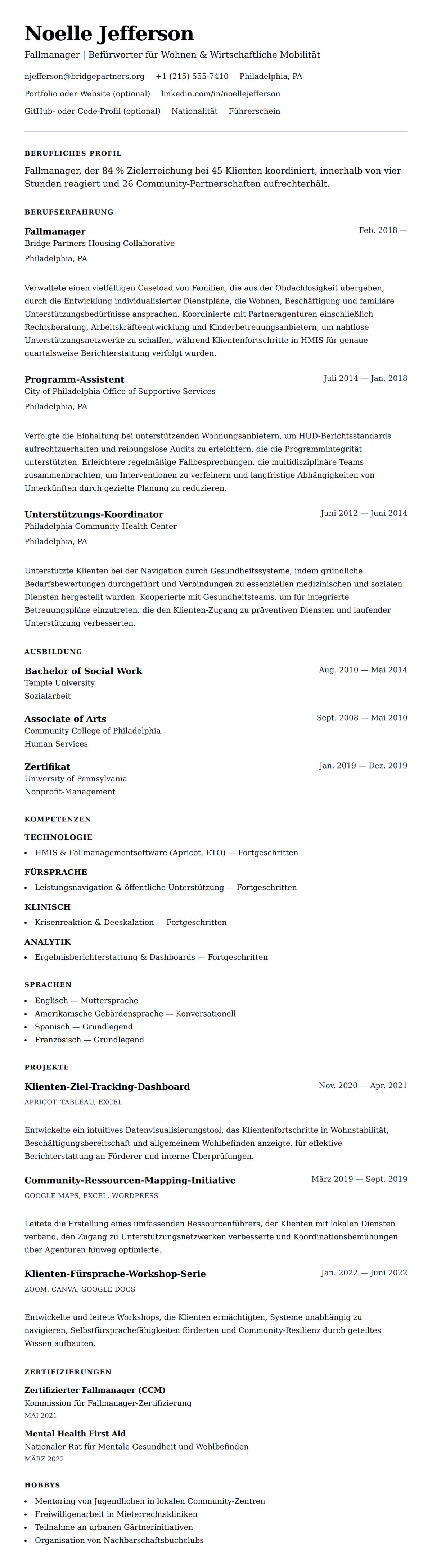 Lebenslaufvorschau für Fallmanager Lebenslauf Beispiel