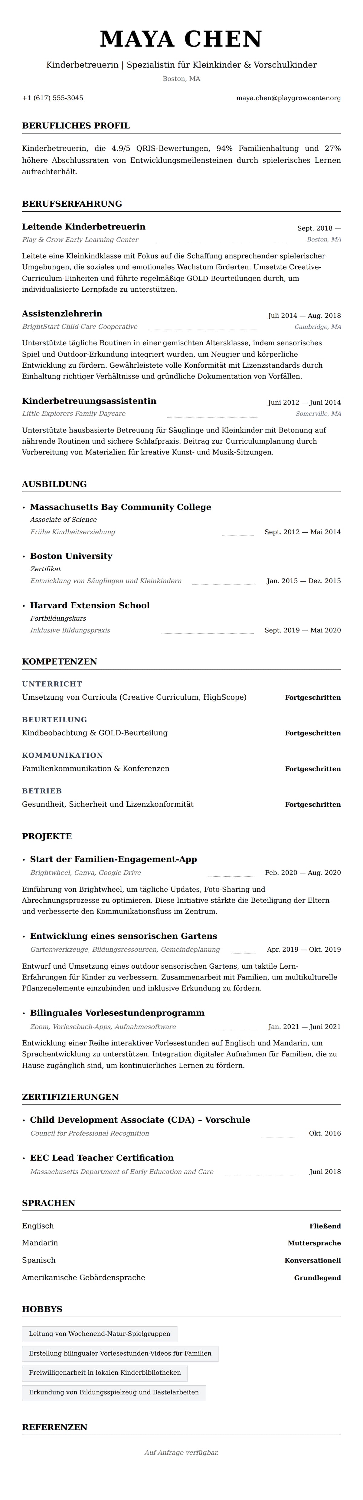 Lebenslaufvorschau für Lebenslaufbeispiel für Kinderbetreuer