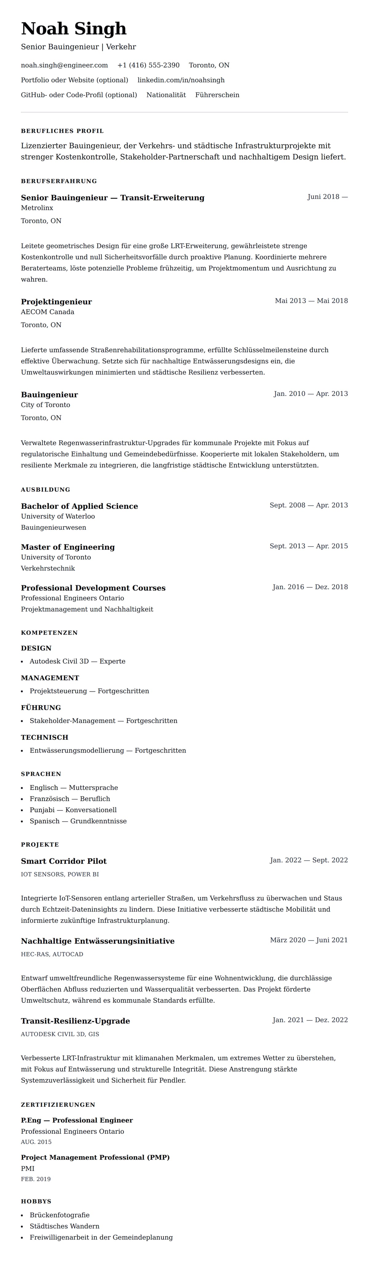 Lebenslaufvorschau für Bauingenieur-Lebenslaufbeispiel