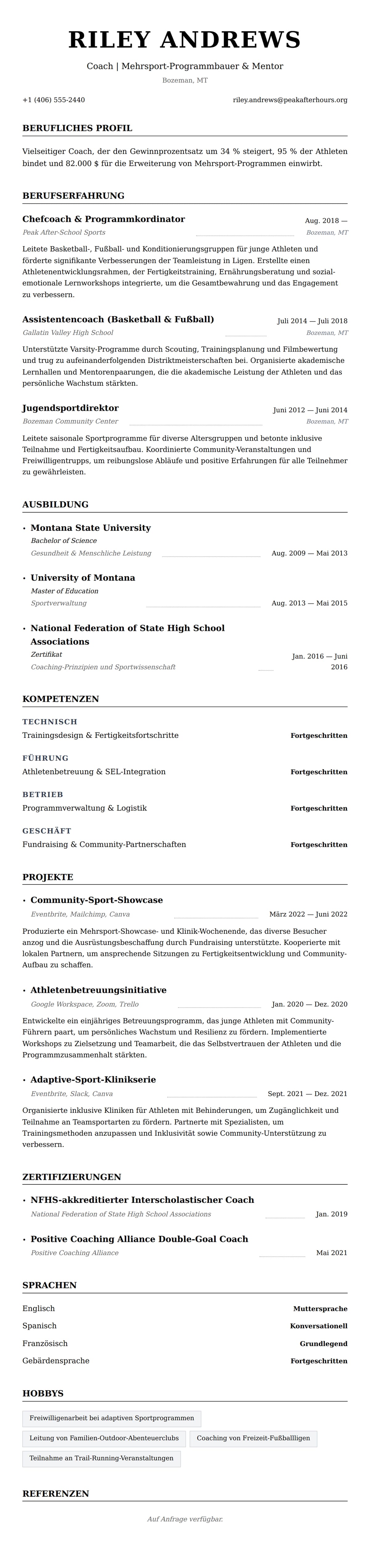 Lebenslaufvorschau für Coach-Lebenslauf-Beispiel