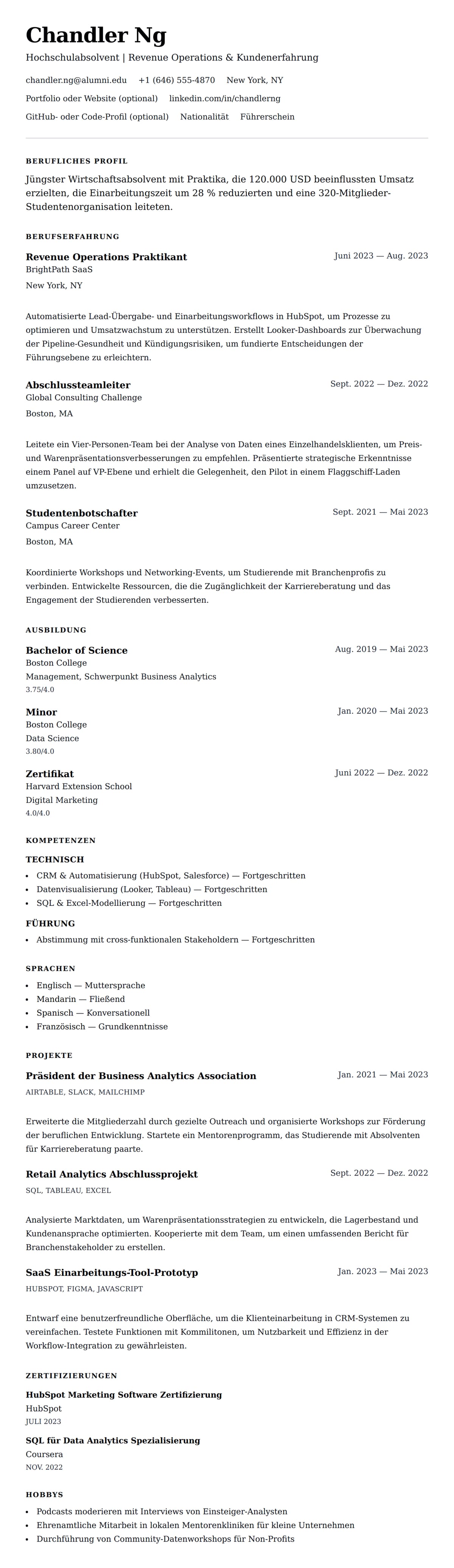 Lebenslaufvorschau für Lebenslaufbeispiel für Hochschulabsolventen