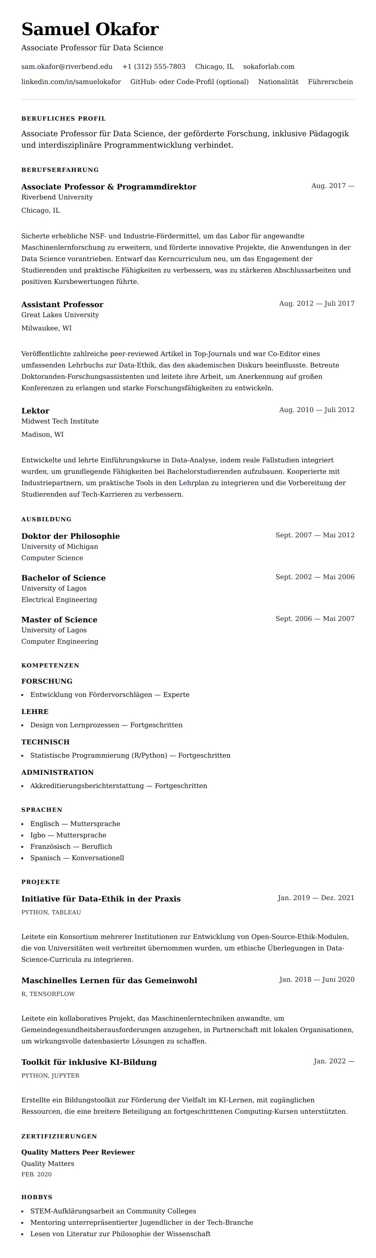 Lebenslaufvorschau für Beispiel für einen Lebenslauf als Hochschulprofessor