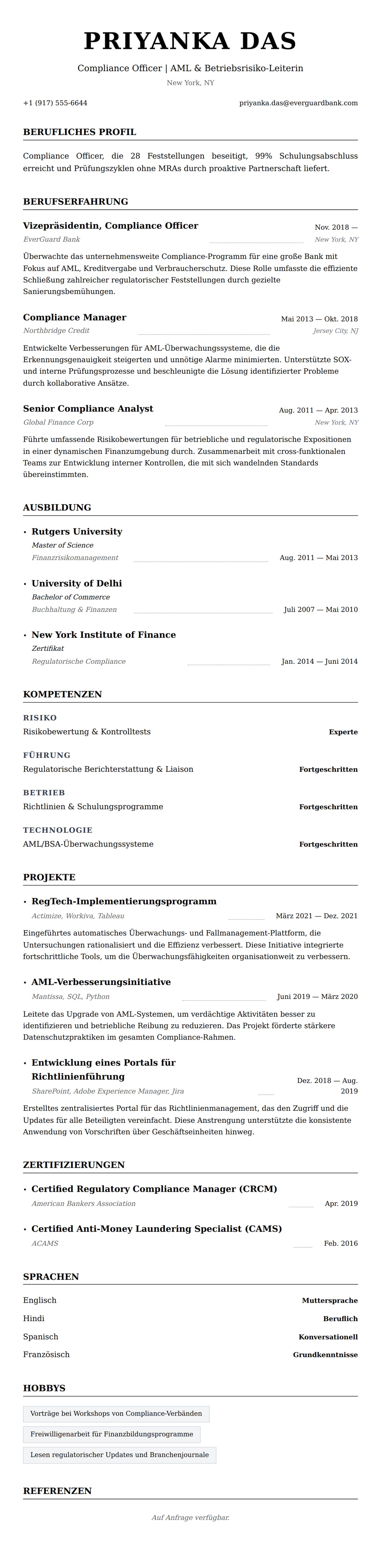 Lebenslaufvorschau für Compliance Officer Lebenslauf-Beispiel