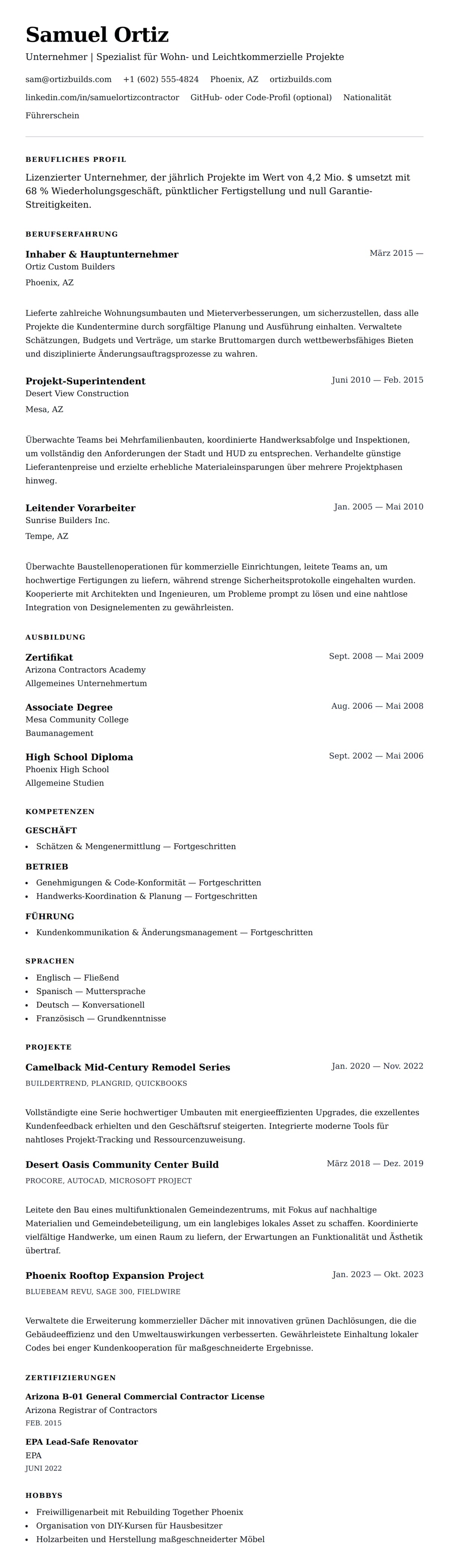 Lebenslaufvorschau für Unternehmer-Lebenslauf-Beispiel