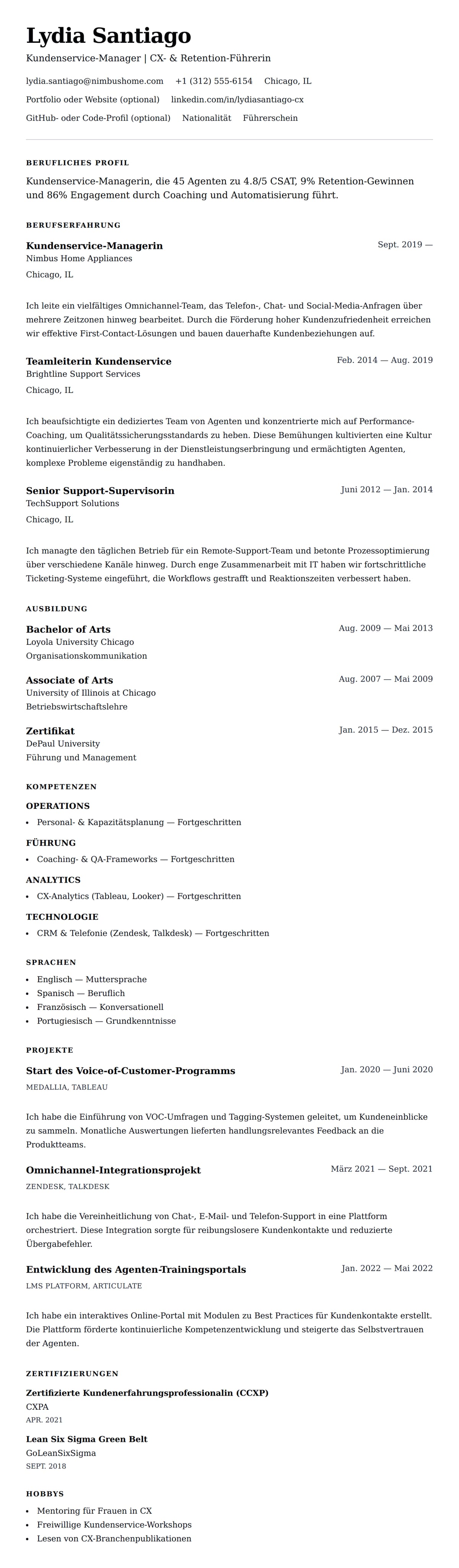 Lebenslaufvorschau für Lebenslaufbeispiel für Kundenservice-Manager