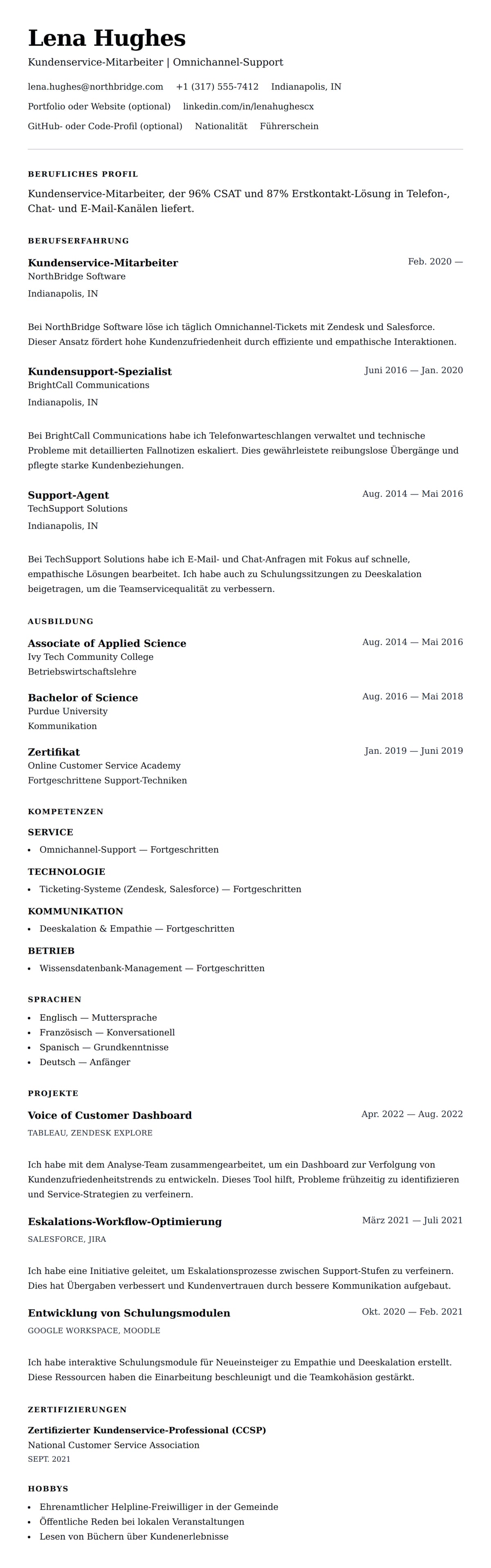 Lebenslaufvorschau für Lebenslauf-Beispiel für Kundenservice-Mitarbeiter