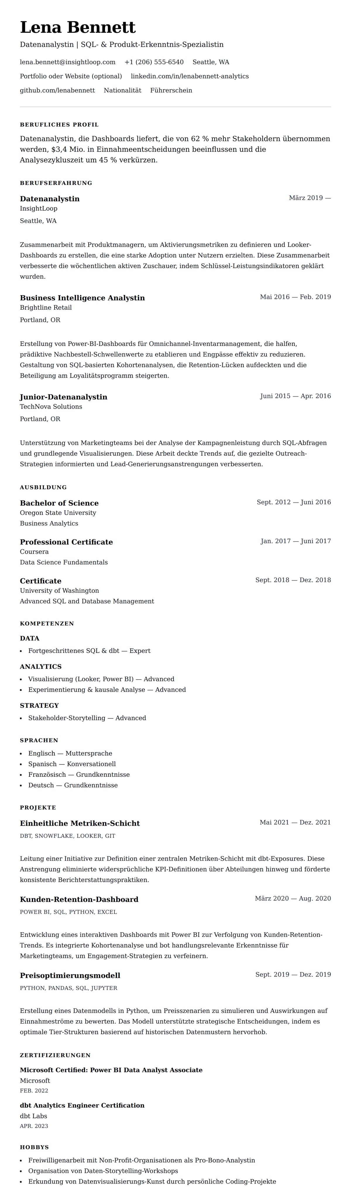 Datenanalyst Lebenslauf-Beispiel