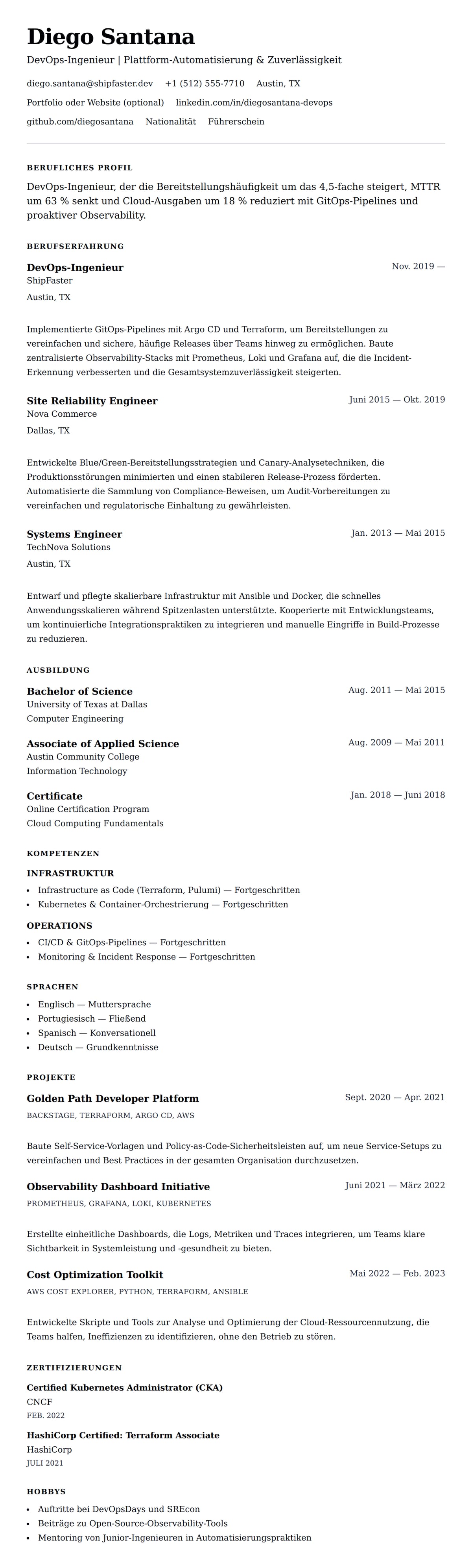 Lebenslaufvorschau für DevOps-Ingenieur-Lebenslaufbeispiel