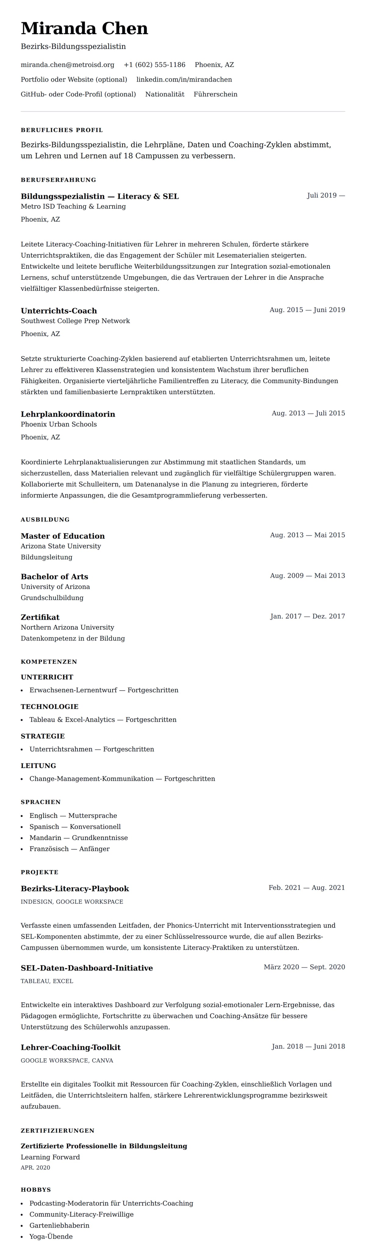 Lebenslaufvorschau für Bildungsspezialist Lebenslaufbeispiel