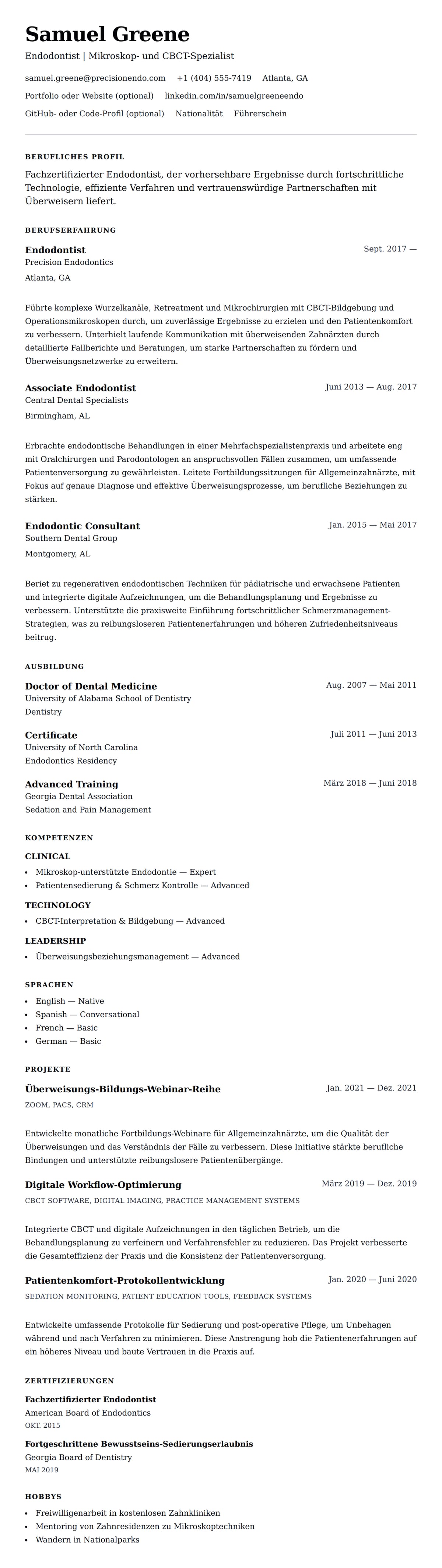 Lebenslaufvorschau für Endodontist Lebenslauf-Beispiel