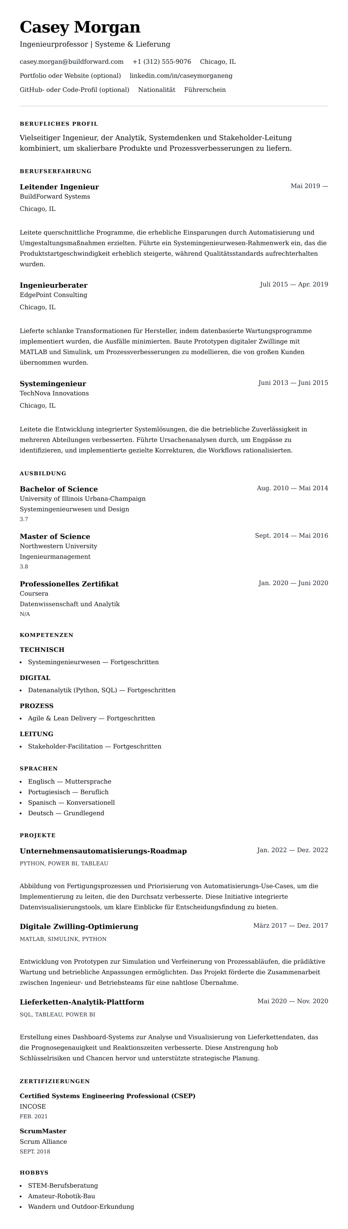 Lebenslaufvorschau für Ingenieur-Lebenslauf-Beispiel