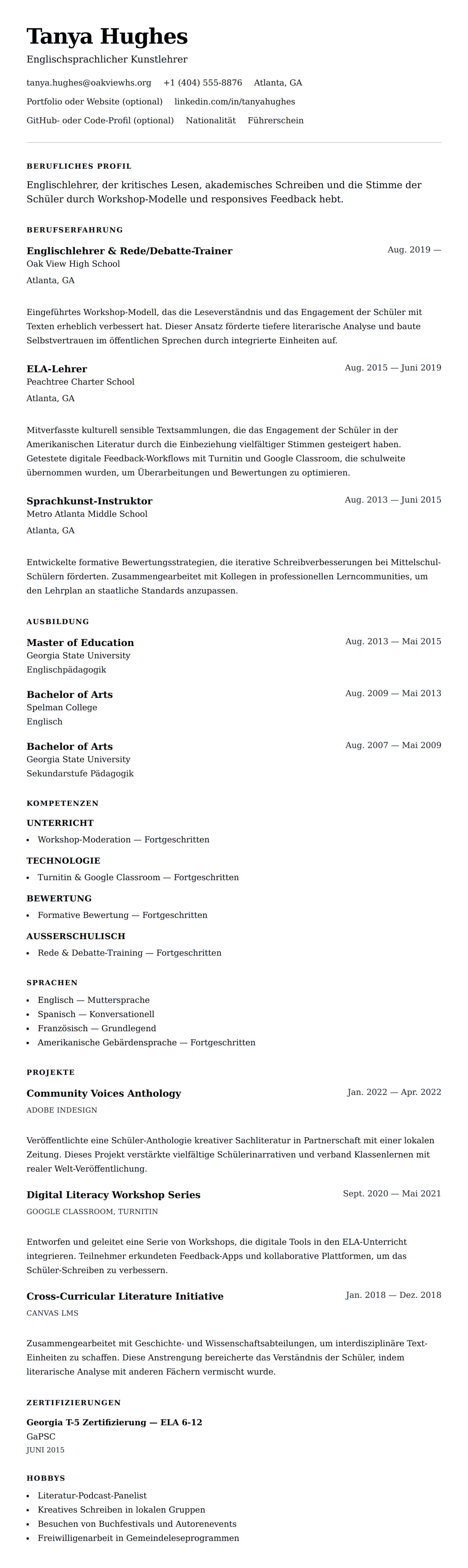 Lebenslaufvorschau für Englischlehrer Lebenslauf-Beispiel