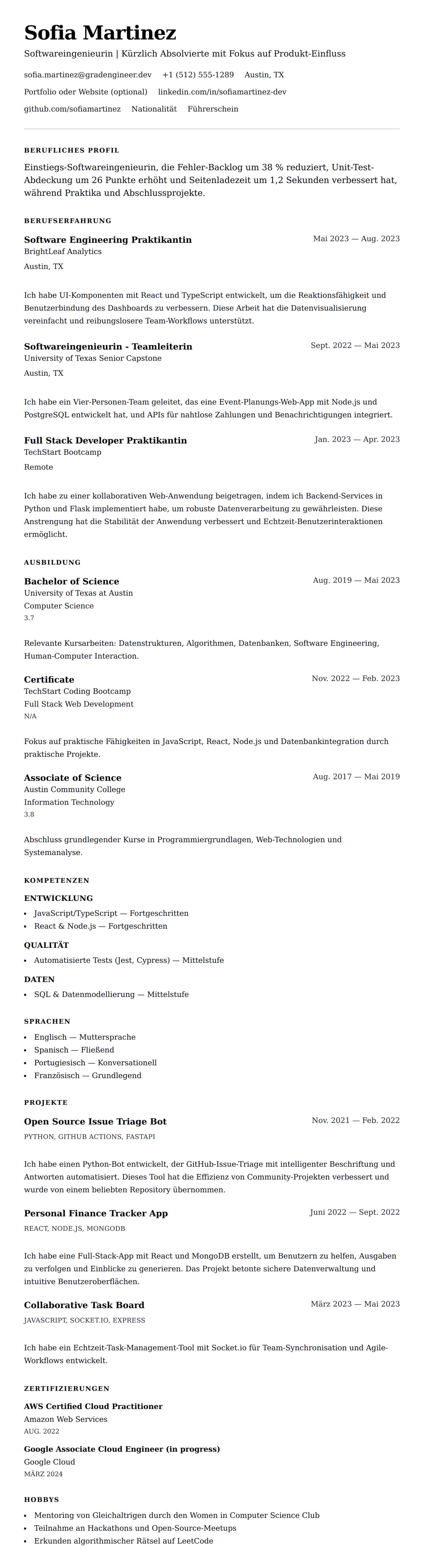 Lebenslaufvorschau für Lebenslaufbeispiel für Einstiegs-Softwareingenieur