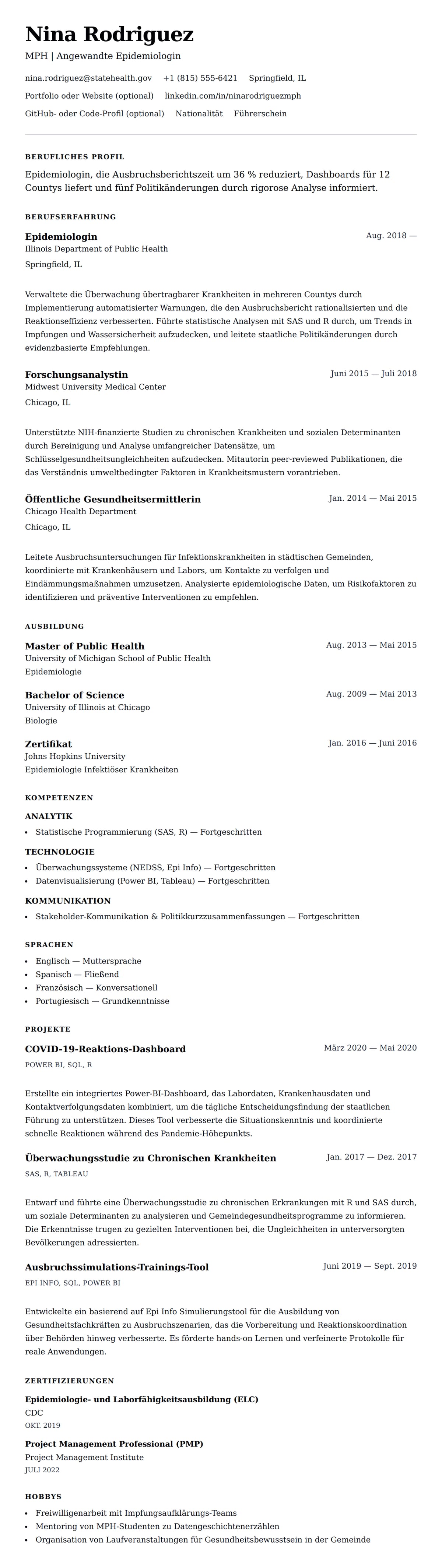 Lebenslaufvorschau für Epidemiologe Lebenslauf-Beispiel