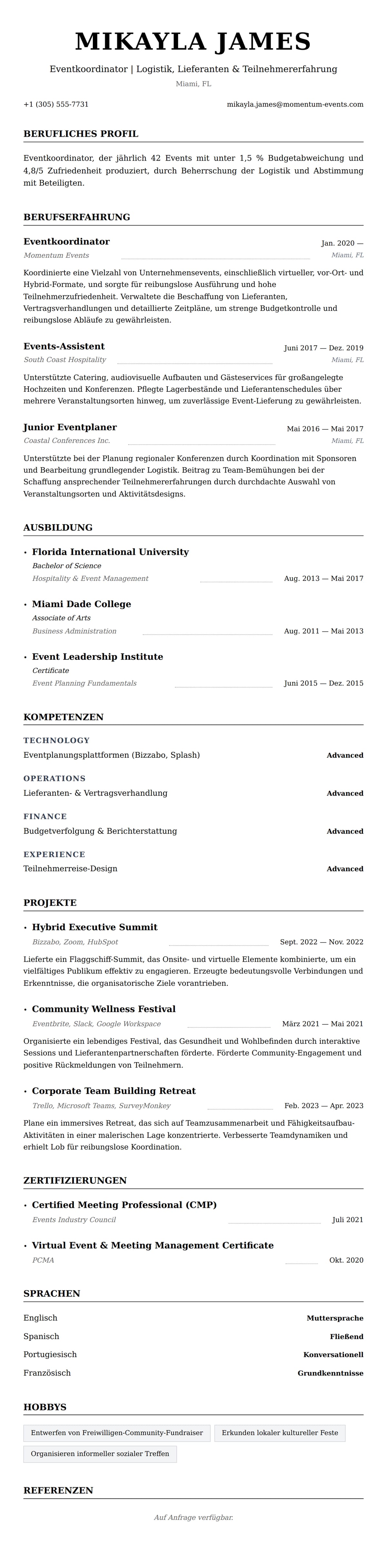 Lebenslaufvorschau für Lebenslaufbeispiel für Eventkoordinator