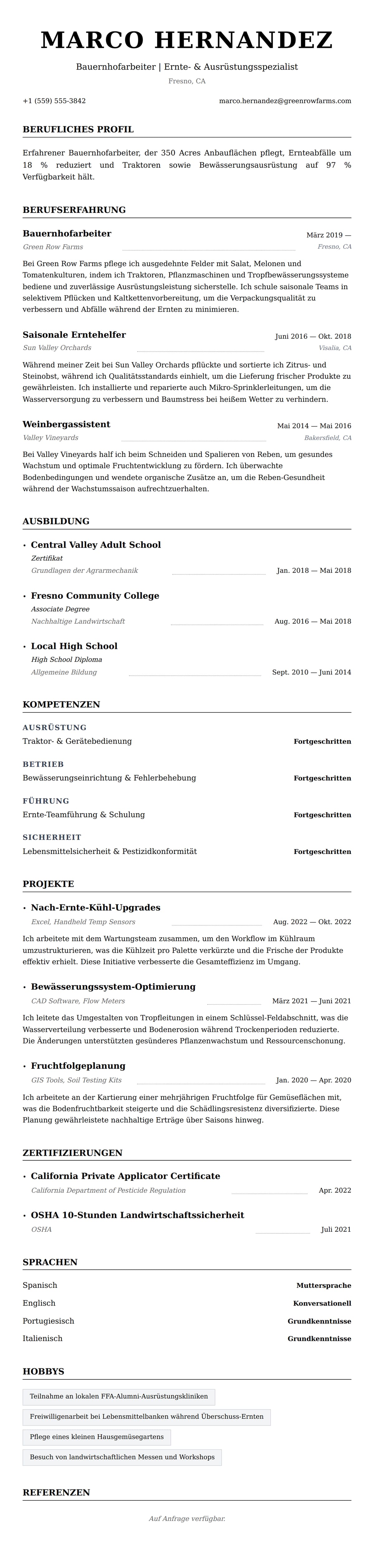 Lebenslaufvorschau für Bauernhofarbeiter Lebenslaufbeispiel