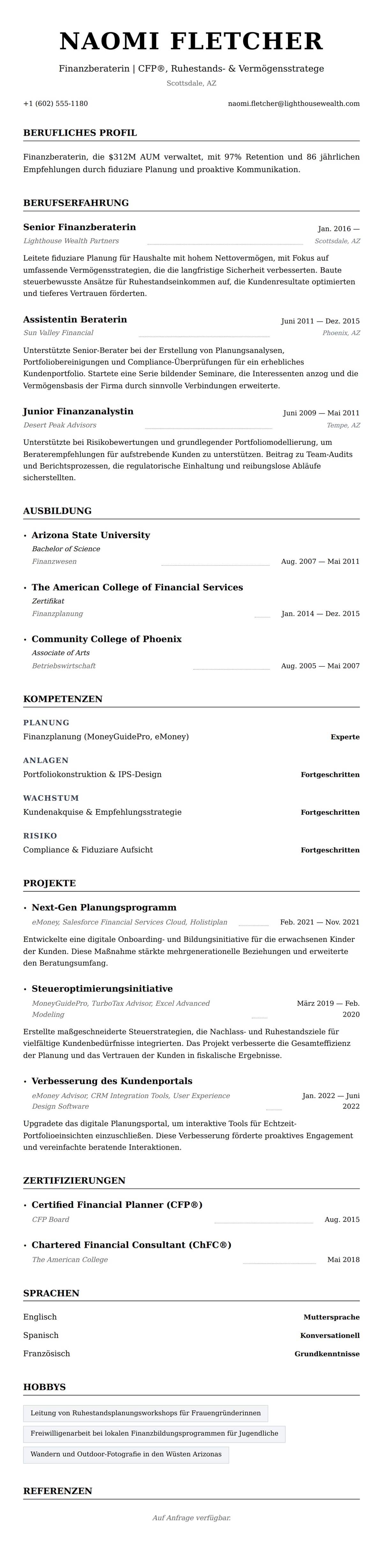 Lebenslaufvorschau für Finanzberater Lebenslauf Beispiel