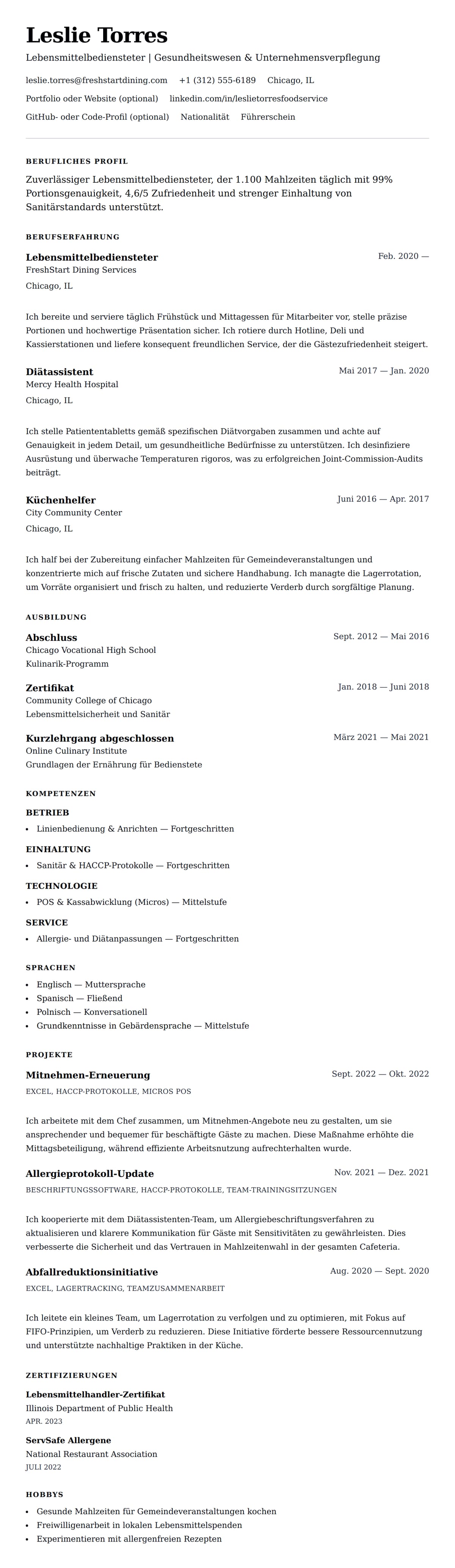 Lebenslaufvorschau für Lebensmittelbediensteter Lebenslaufbeispiel