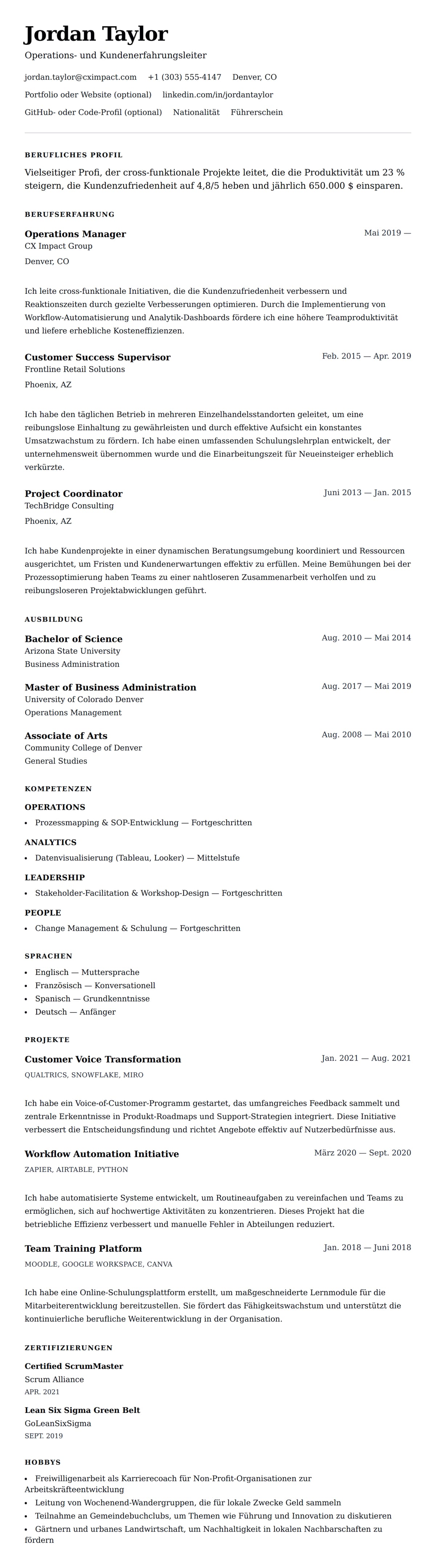 Lebenslaufvorschau für Allgemeiner Lebenslauf Beispiel