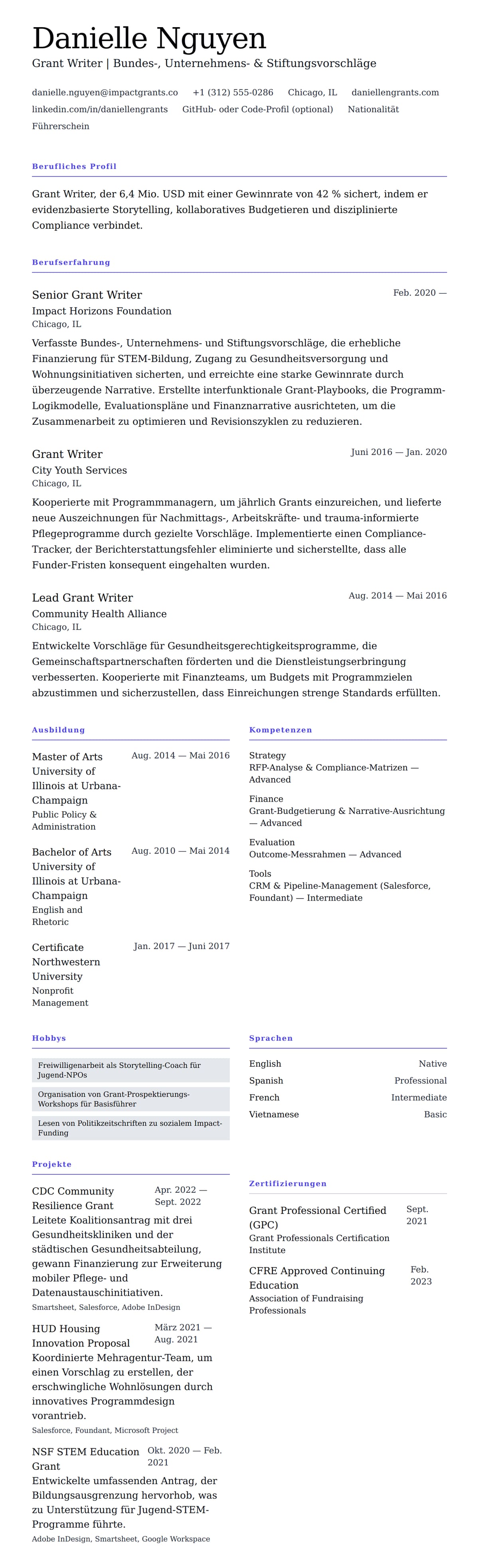 Lebenslaufvorschau für Grant Writer Lebenslauf-Beispiel