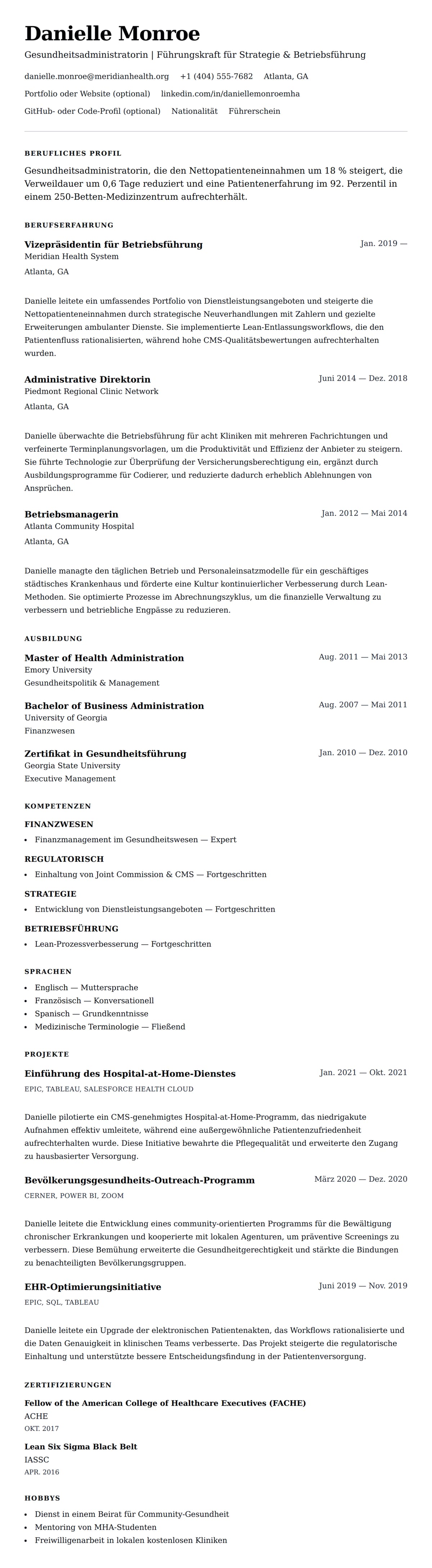 Lebenslaufvorschau für Beispiel für einen Lebenslauf in der Gesundheitsverwaltung