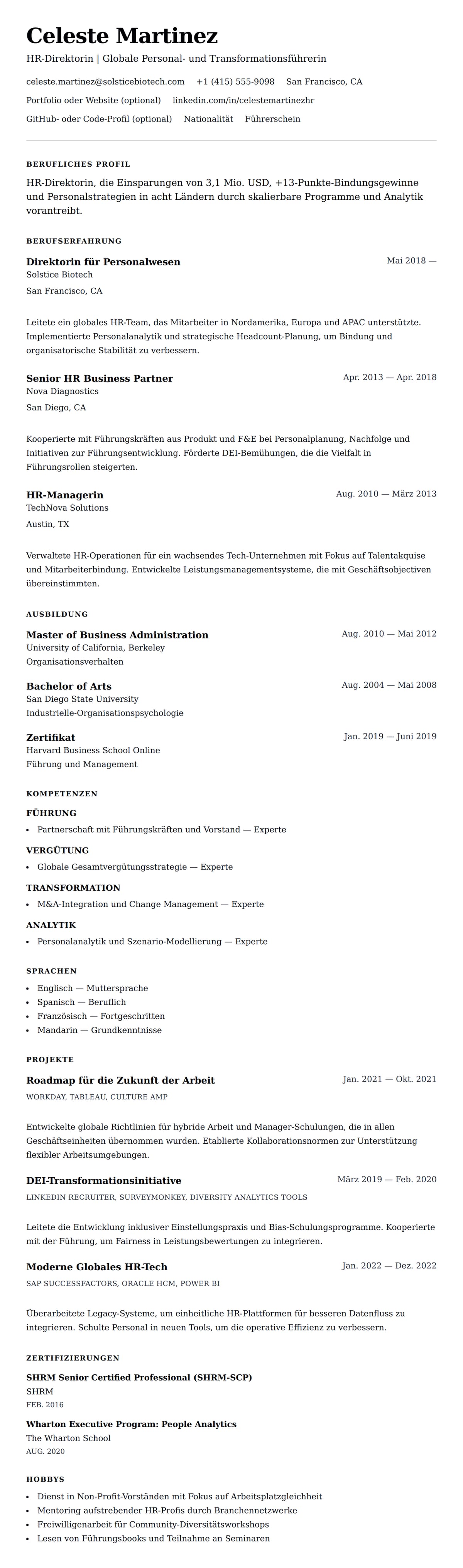 Lebenslaufvorschau für Lebenslaufbeispiel für HR-Direktor