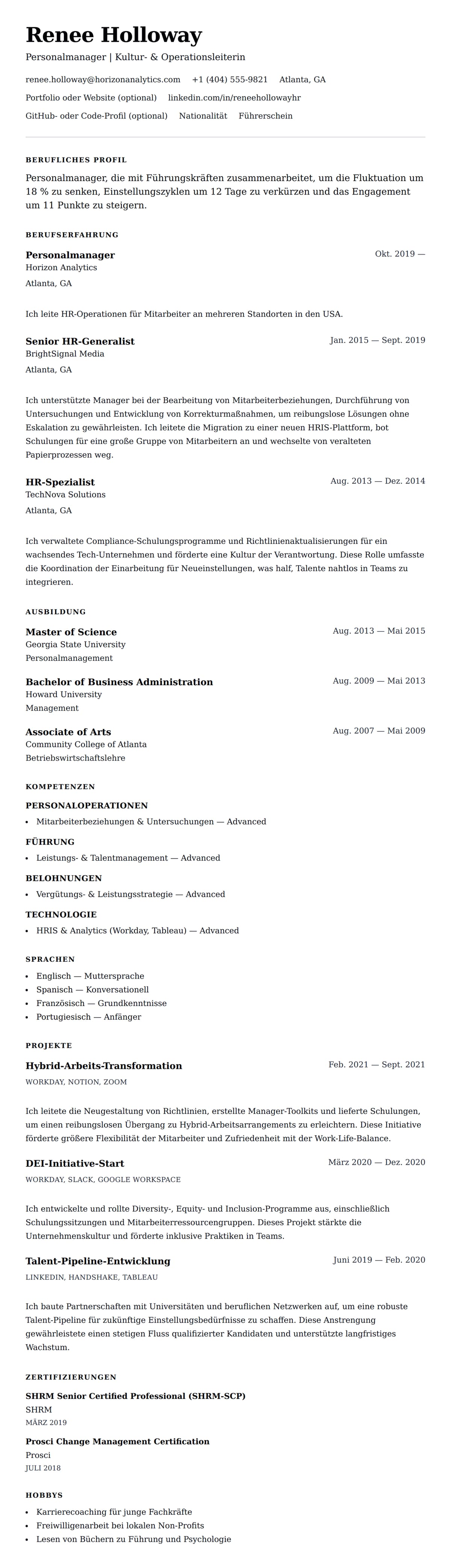 Lebenslaufvorschau für Personalmanager Lebenslaufbeispiel