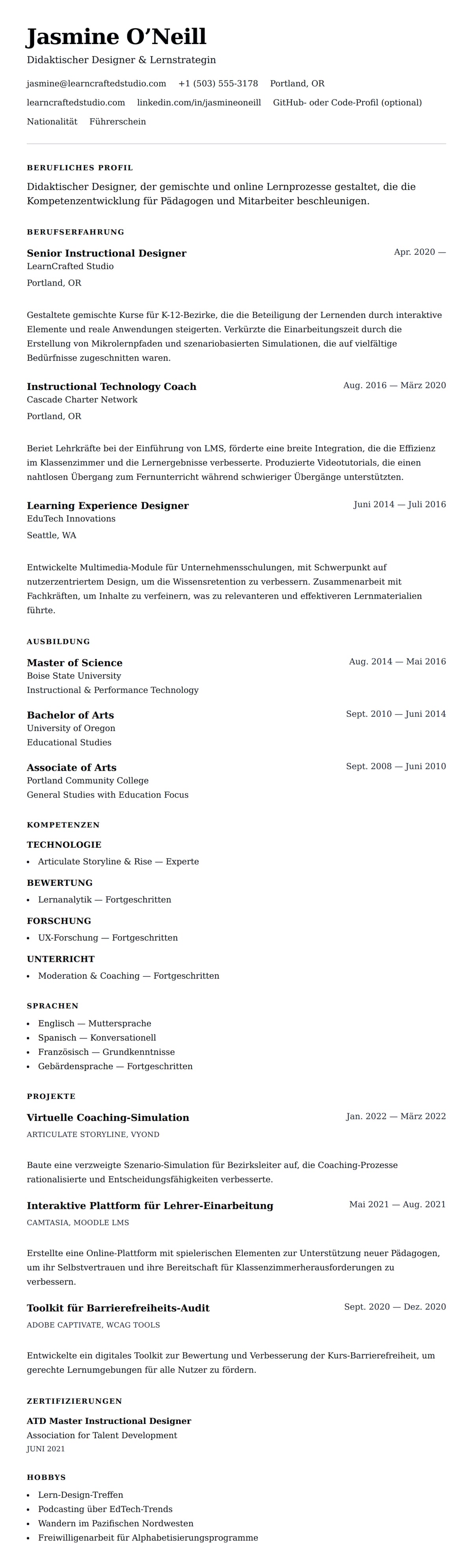 Lebenslaufvorschau für Lebenslaufbeispiel für Didaktischen Designer