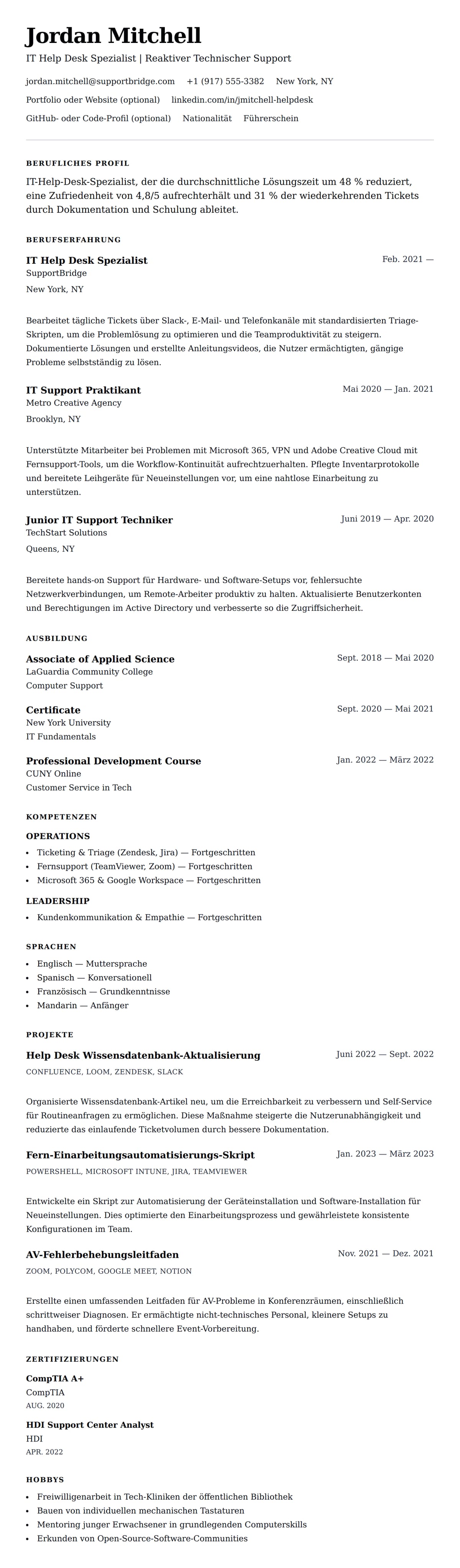 Lebenslaufvorschau für IT Help Desk Lebenslaufbeispiel
