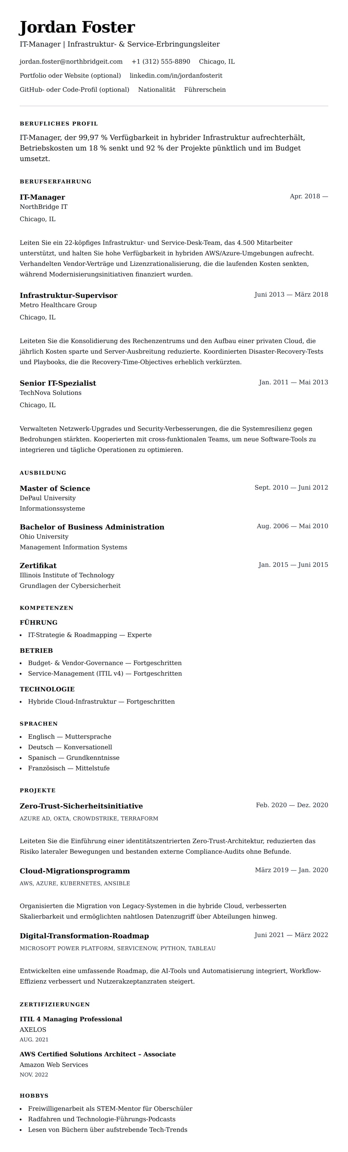 Lebenslaufvorschau für IT-Manager-Lebenslaufbeispiel