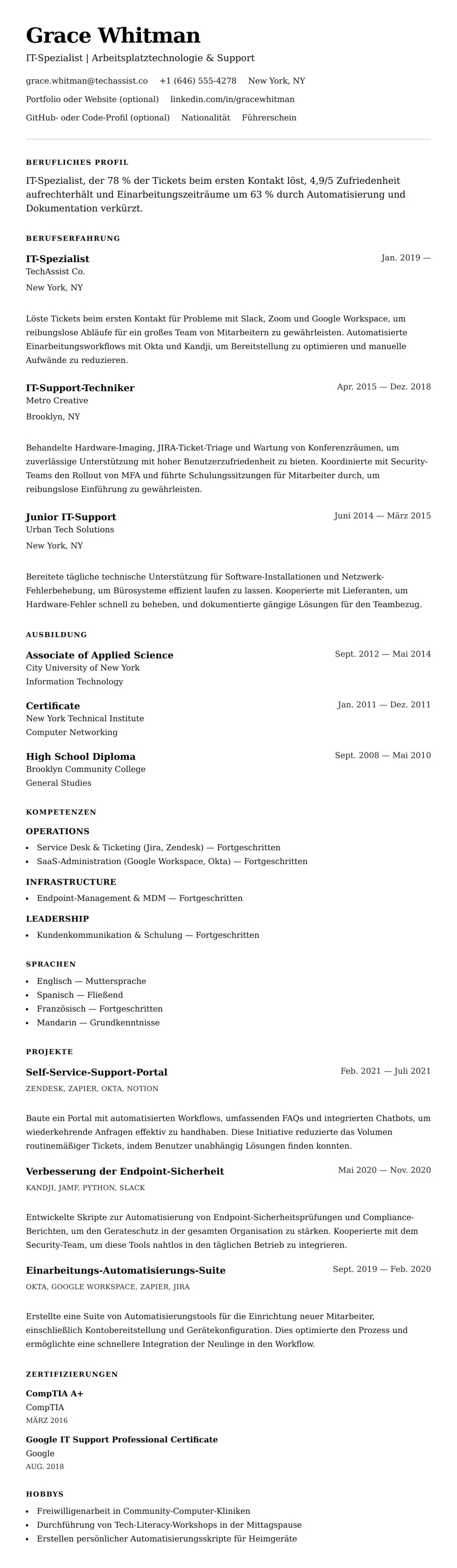 Lebenslaufvorschau für IT-Spezialist Lebenslauf-Beispiel