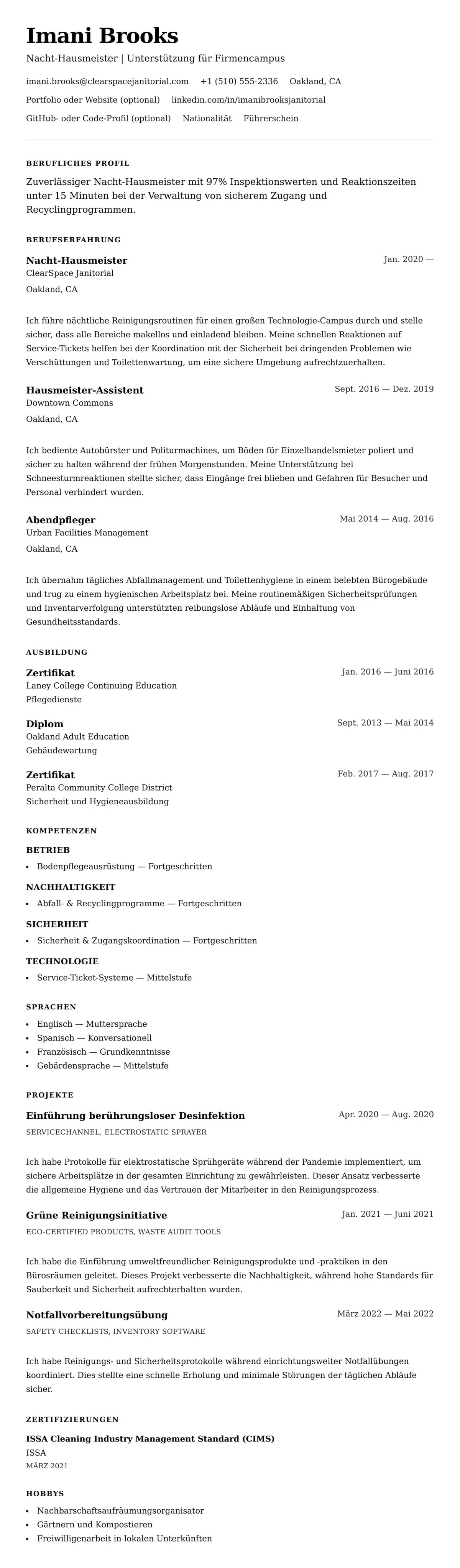 Lebenslaufvorschau für Hausmeister Lebenslauf Beispiel