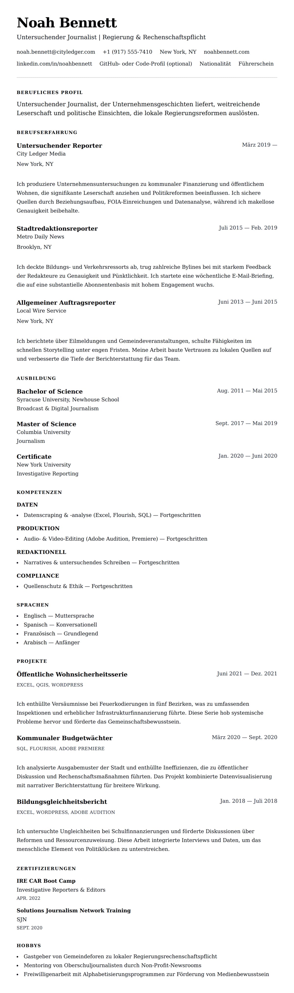 Lebenslaufvorschau für Journalist-Lebenslauf-Beispiel