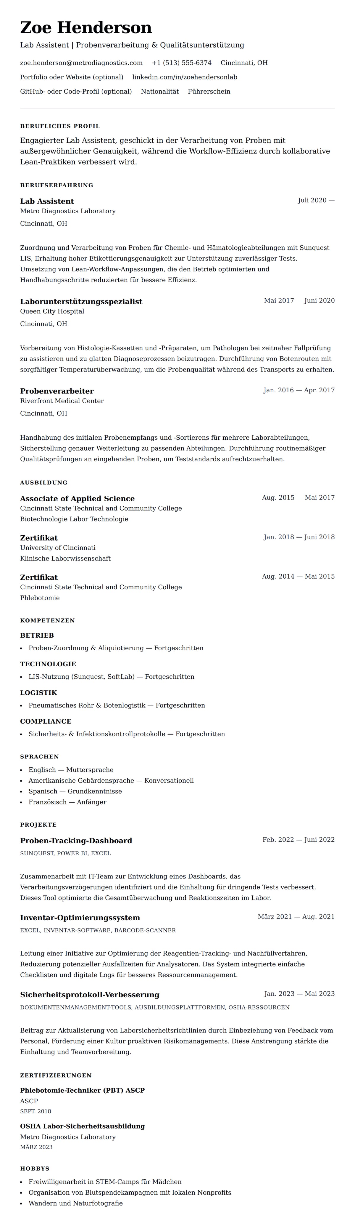 Lebenslaufvorschau für Lebenslauf-Beispiel für Lab Assistenten