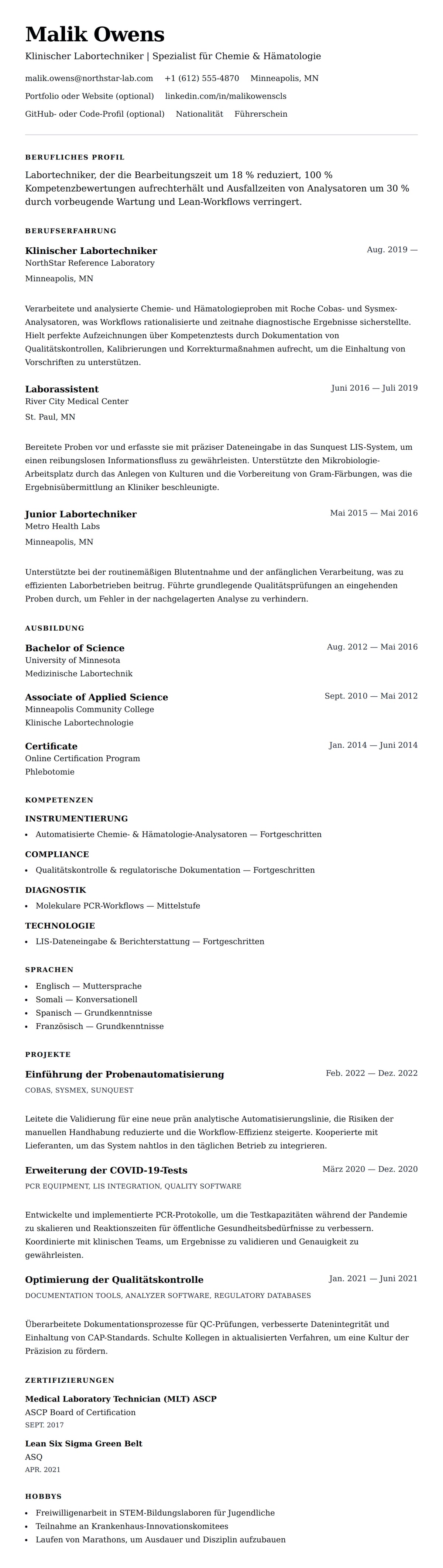 Lebenslaufvorschau für Lebenslaufbeispiel für Labortechniker