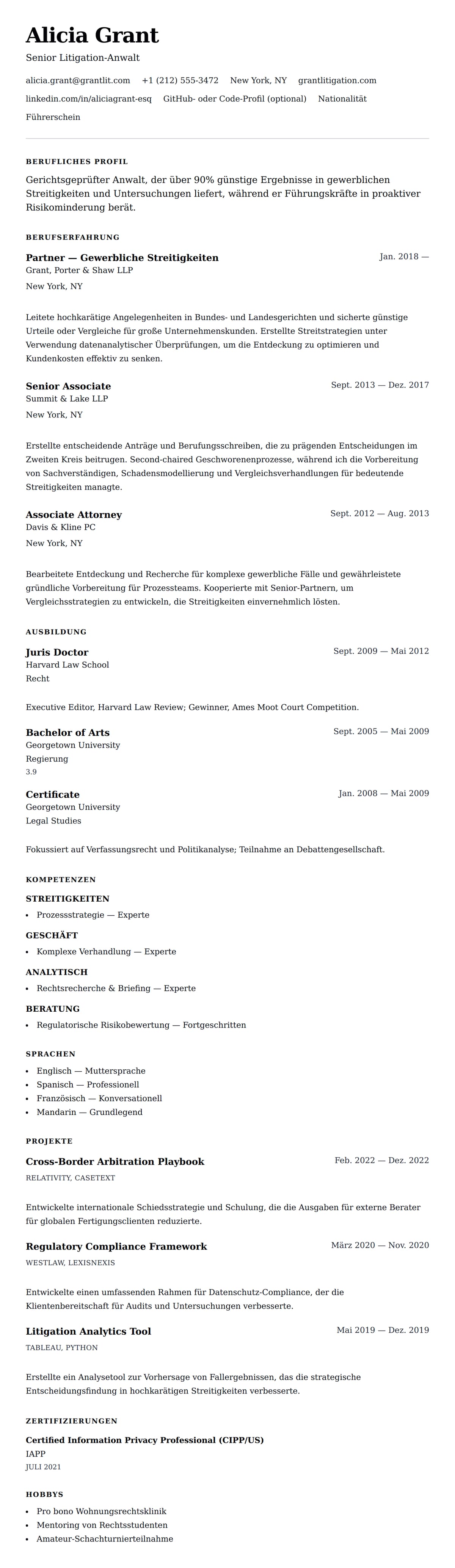 Lebenslaufvorschau für Anwalt Lebenslauf-Beispiel