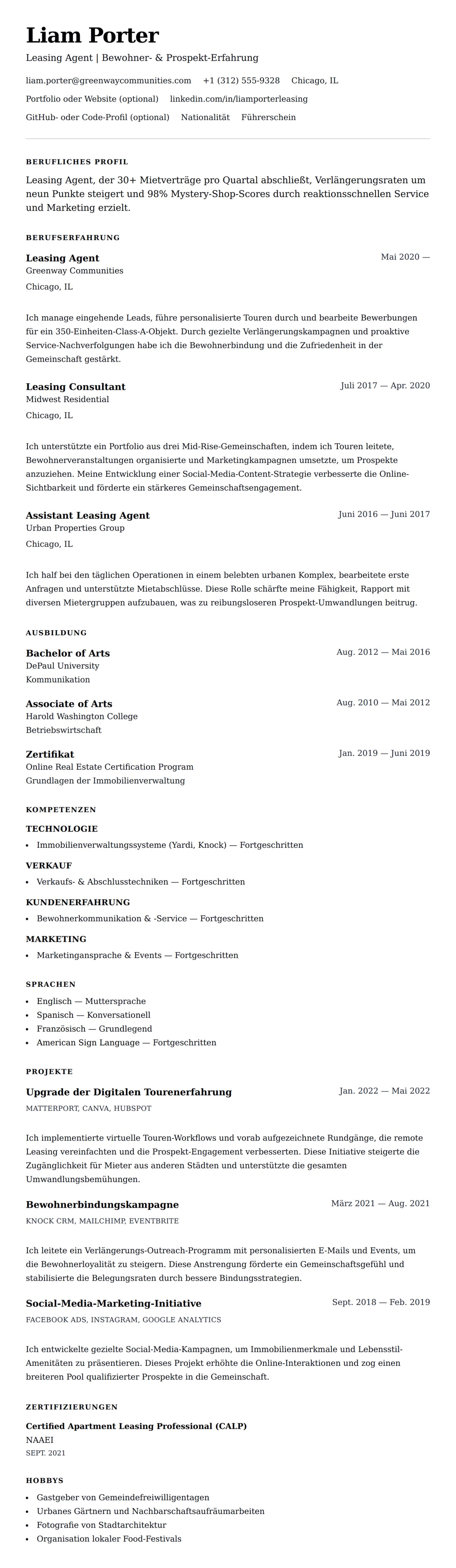 Lebenslaufvorschau für Leasing Agent Lebenslauf-Beispiel