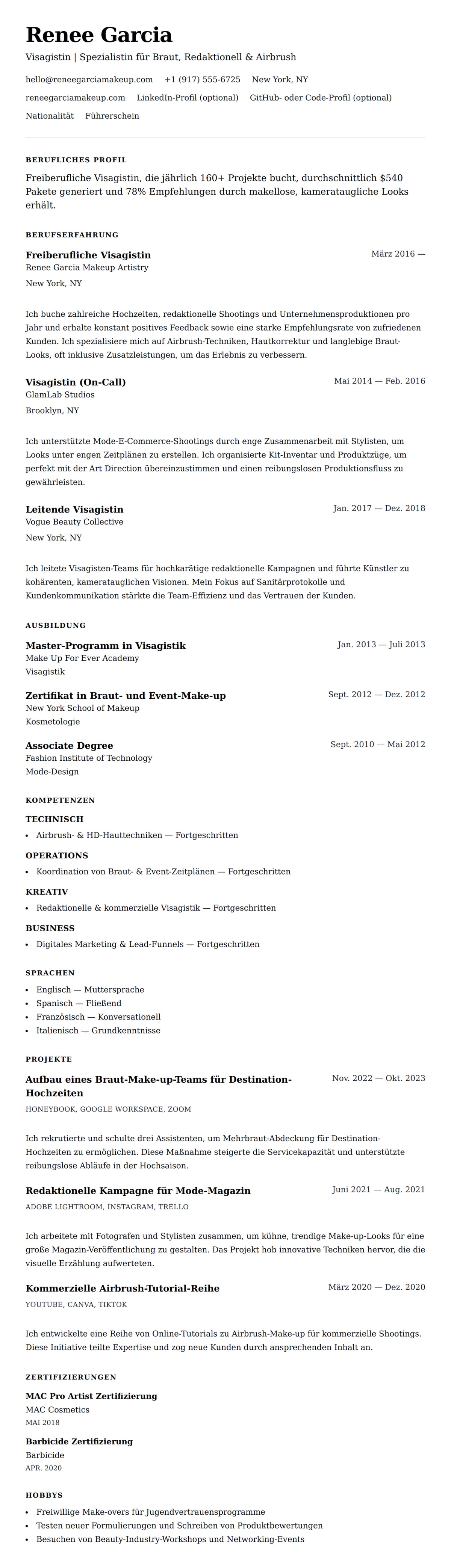 Visagisten-Lebenslauf-Beispiel