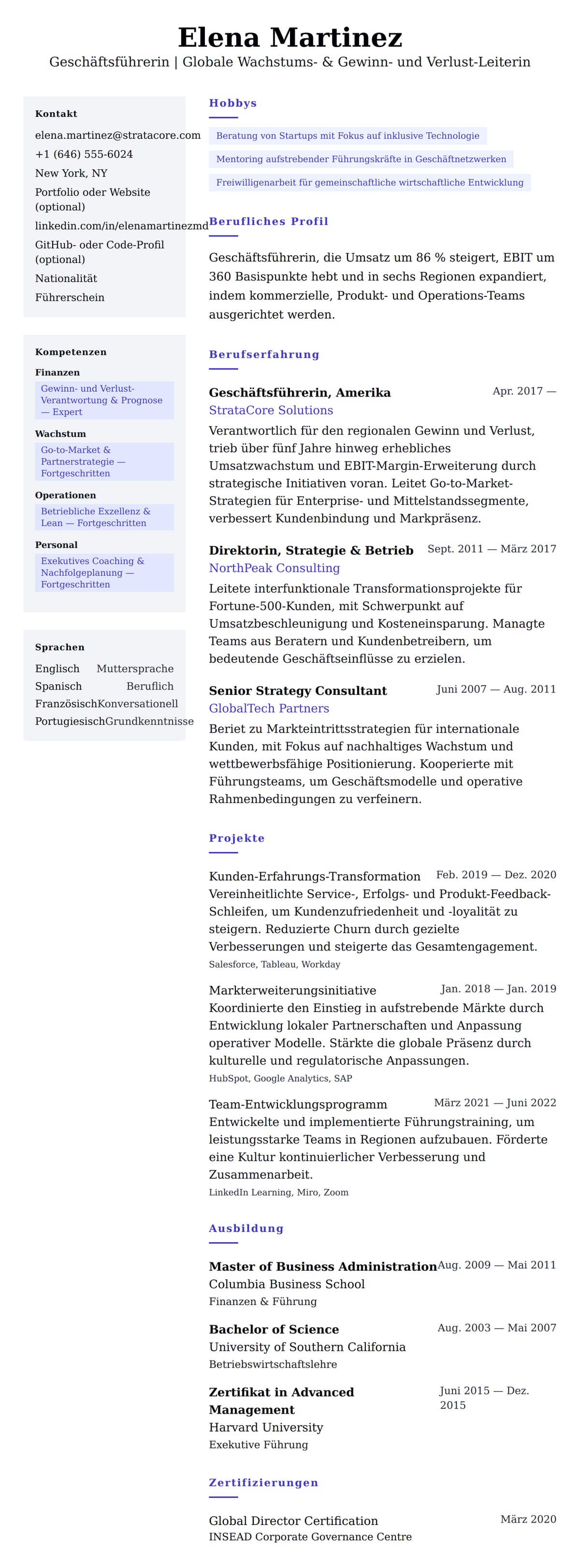 Lebenslaufvorschau für Lebenslaufbeispiel für Geschäftsführer