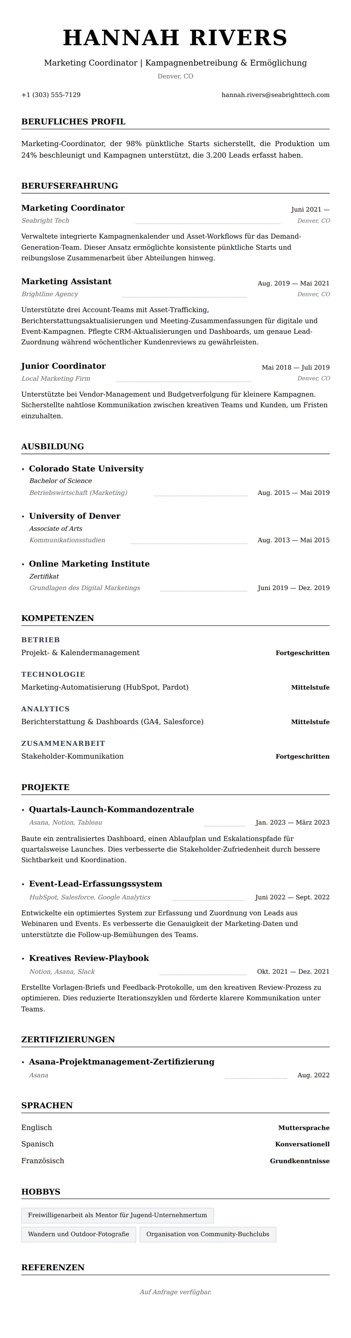 Lebenslaufvorschau für Marketing Coordinator Lebenslaufbeispiel